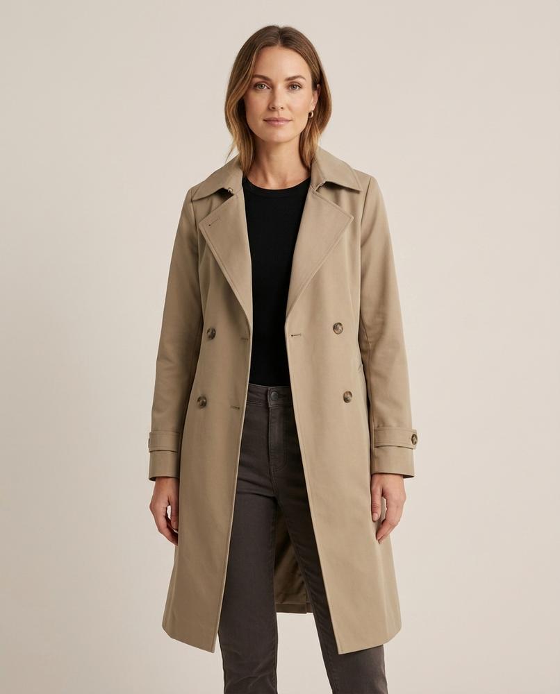 Madline24 - Leren | Zweireihiger Gefütterter Mantel Damen