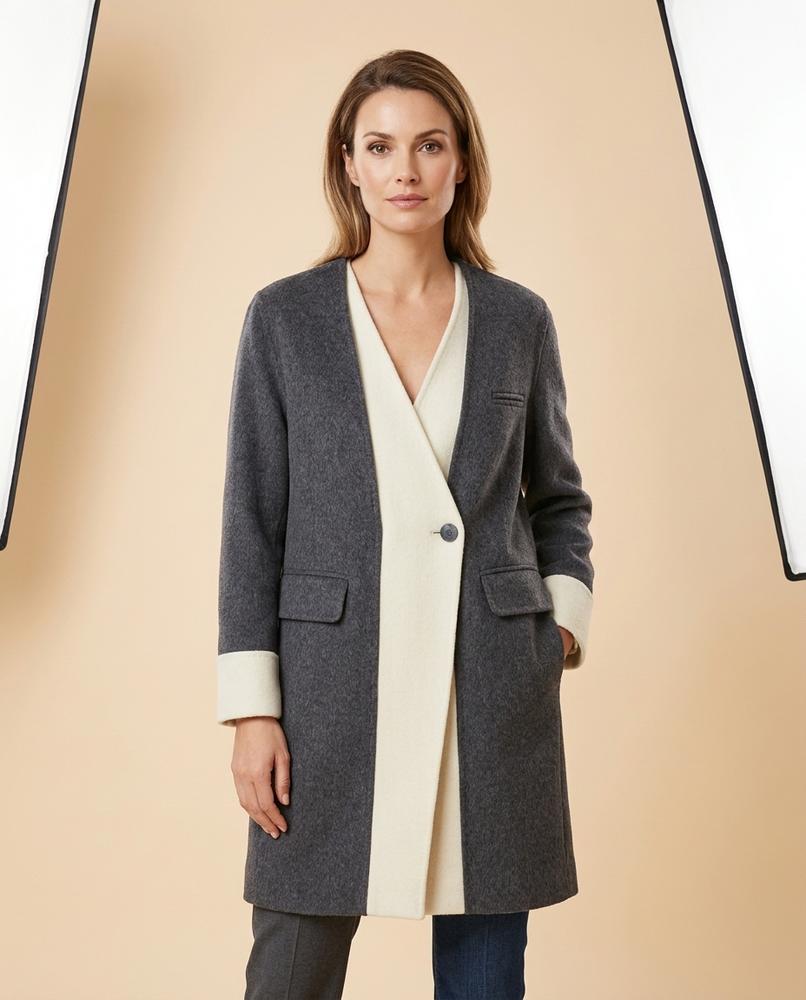 Madline24 - Taram | Offenkantiger Zweifarbiger Cardigan Damen