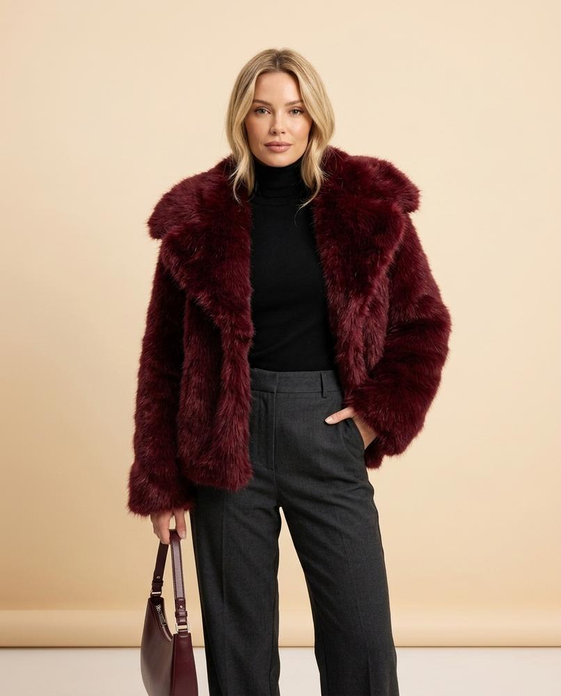 Madline24 - Vesel | Langhaarige Breitkragige Jacke Damen