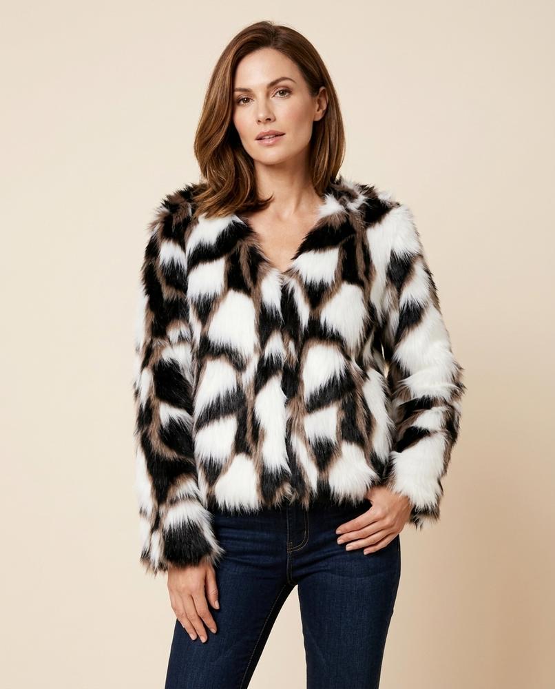 Madline24 - Yolan | Gemusterte Langhaarige Jacke Damen