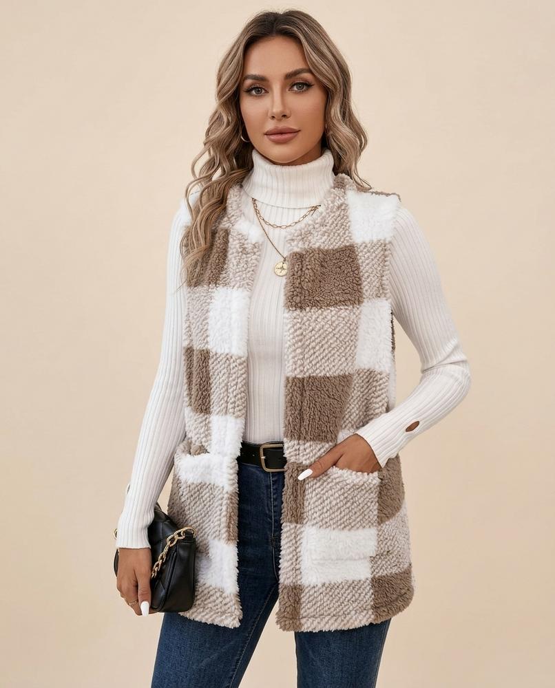 Madline24 - Losel | Kariert Flauschig Weste Damen