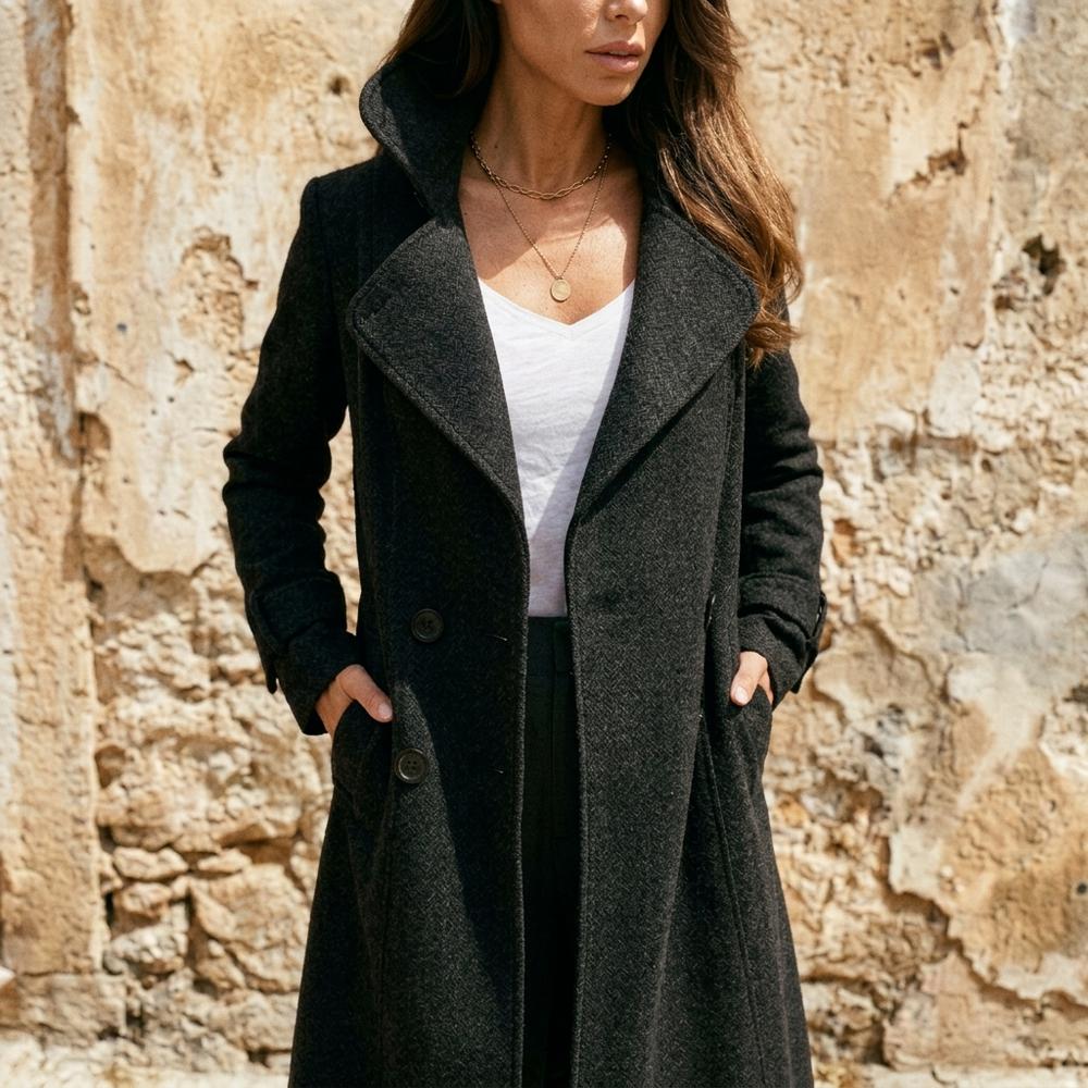 Madline24 - Milev | Langer Zweireihiger Mantel Damen