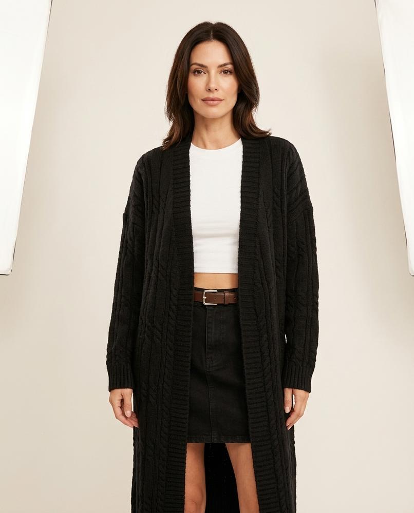 Madline24 - Yoser | Langgeschnittener Strukturierter Cardigan Damen