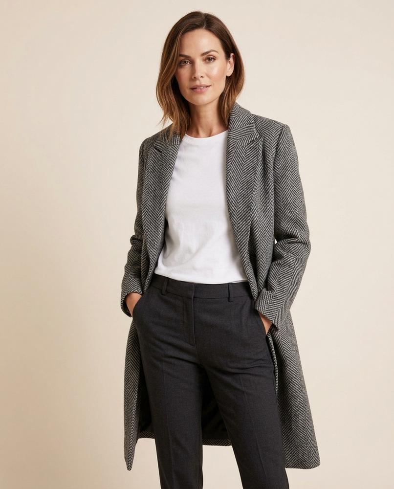 Madline24 - Daver | Zweireihiger Gemusterter Mantel Damen