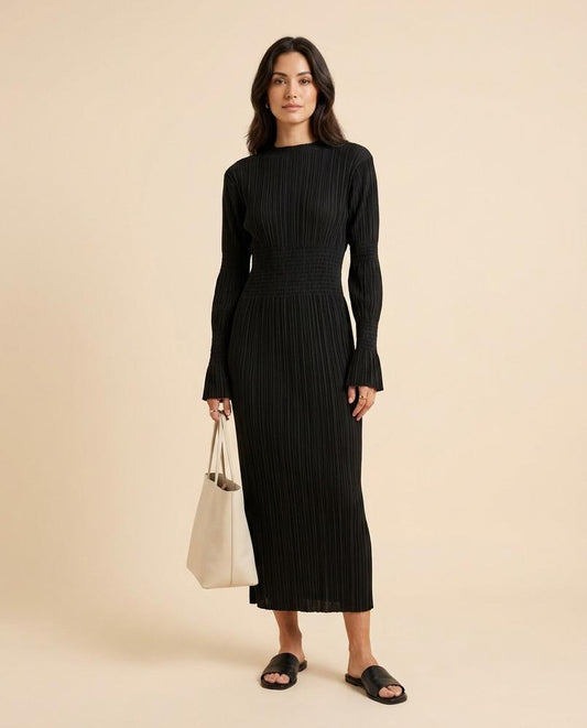 Madline24 - Alran | Plissiert Langärmlig Kleid Damen