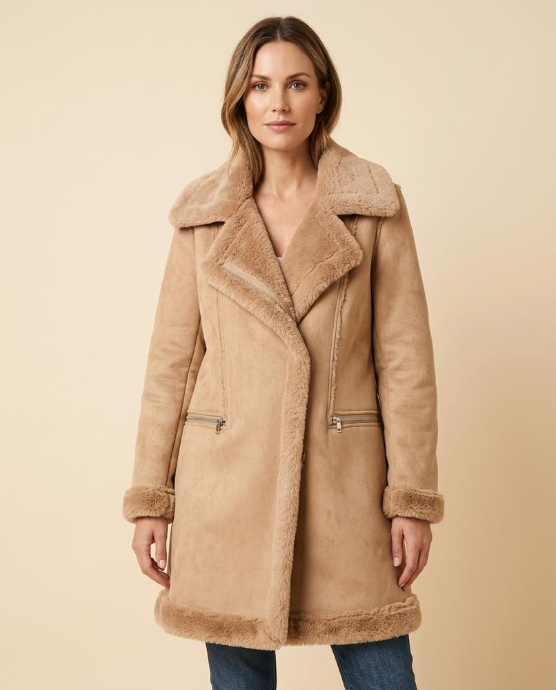 Madline24 - Sekar | Gefütterter Velourartiger Mantel Damen