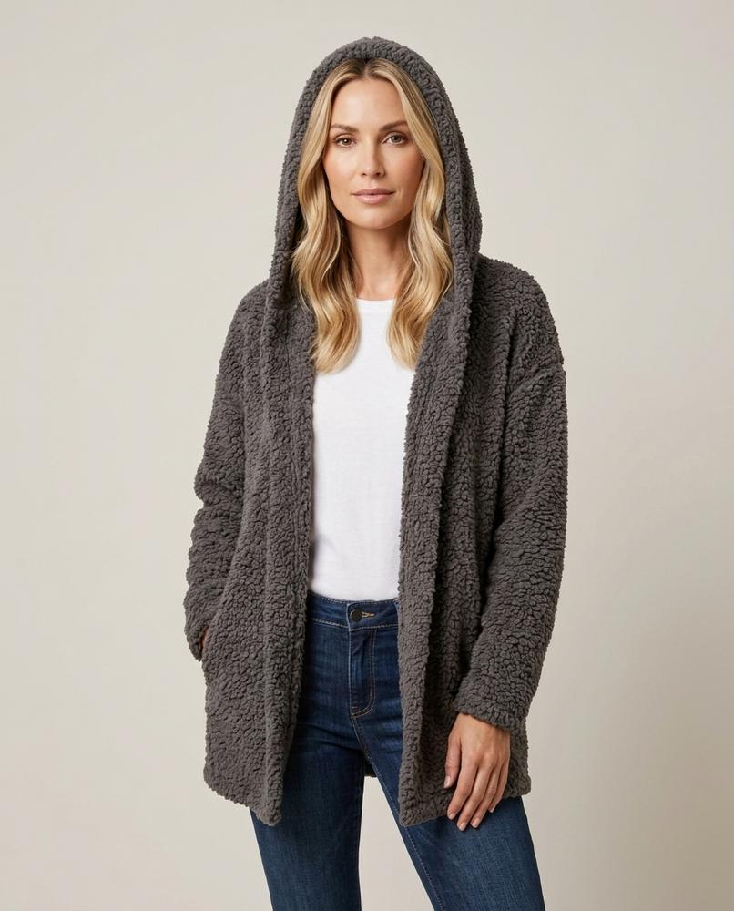 Madline24 - Zelen | Kapuzen Strukturiert Cardigan Damen