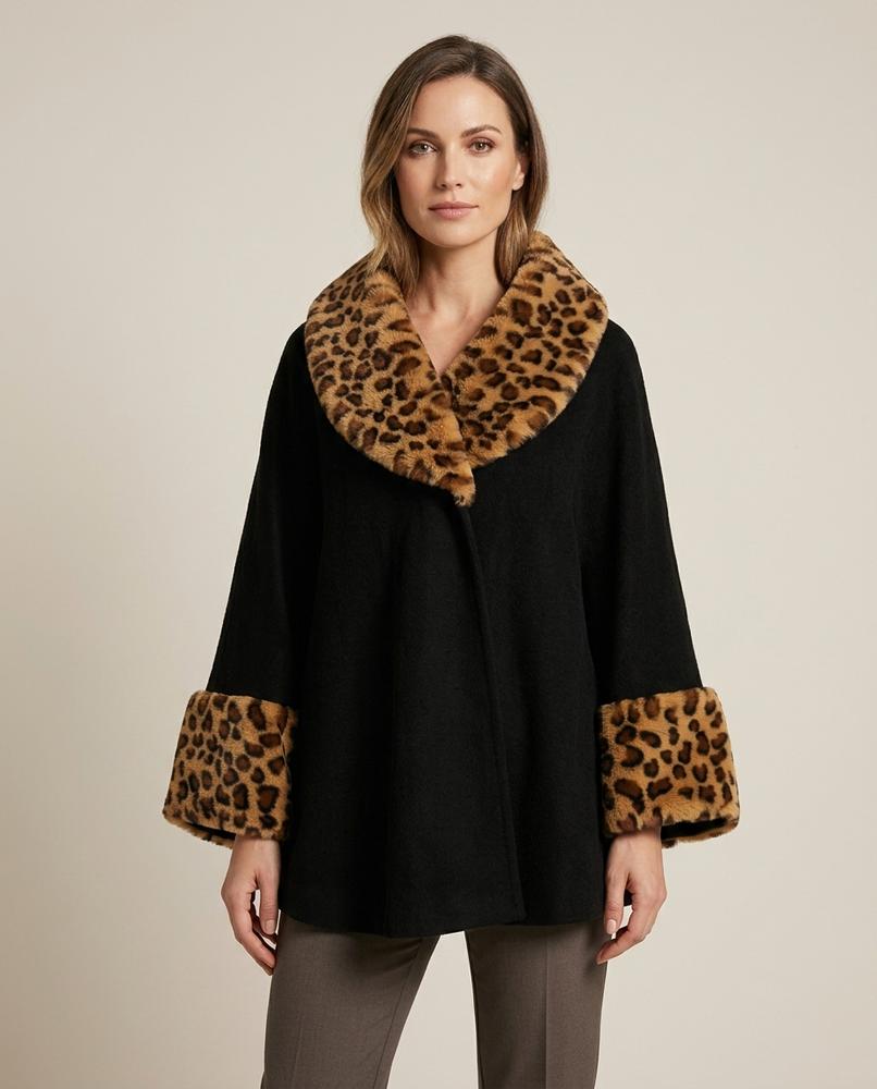 Madline24 - Nikar | Pelzbesetzter Asymmetrischer Mantel Damen