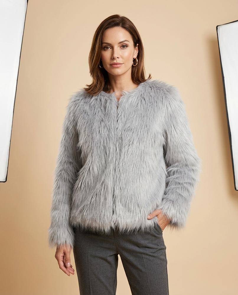 Madline24 - Vesen | Langhaarig Kragenlos Jacke Damen