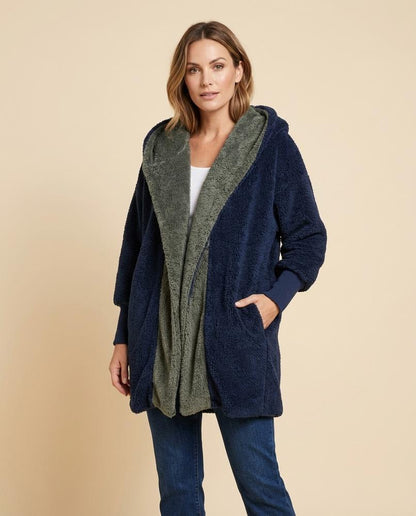 Madline24 - Nohal | Plüschiger Zweifarbiger Mantel Damen