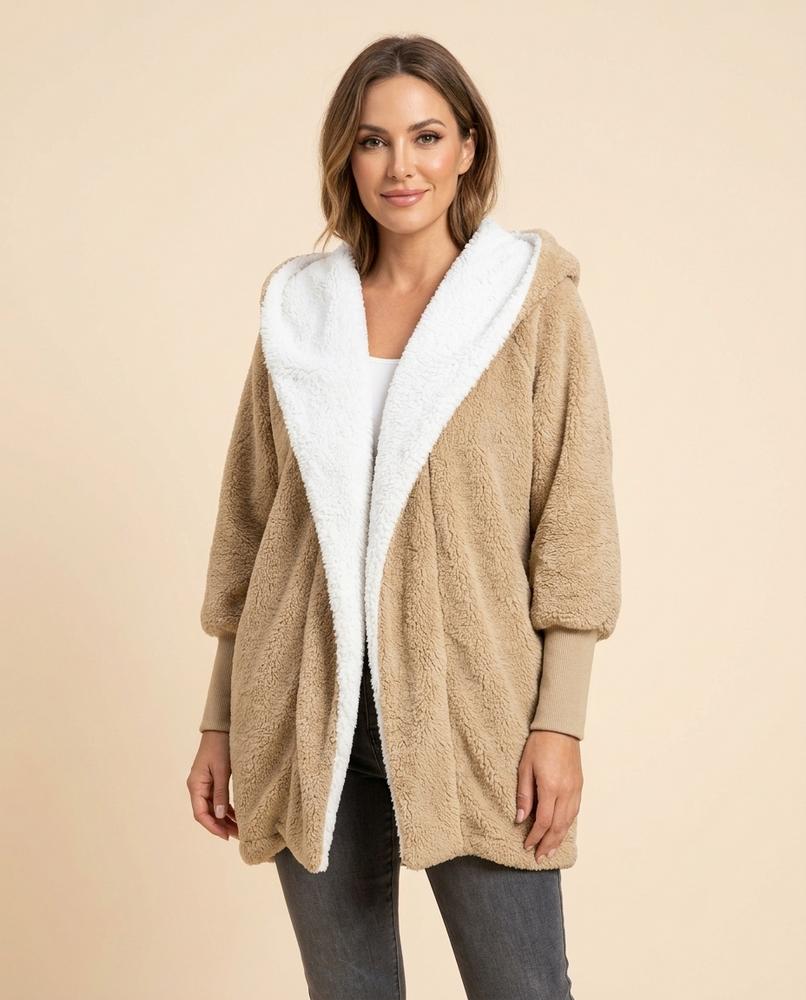 Madline24 - Nohal | Plüschiger Zweifarbiger Mantel Damen