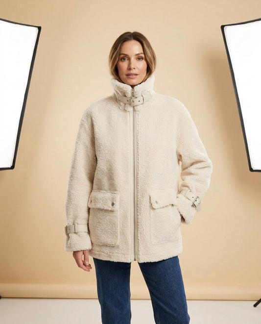 Madline24 - Tiran | Hochgeschlossene Plüschige Jacke Damen