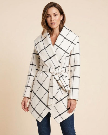 Madline24 - Mamir | Karierter Asymmetrischer Mantel Damen