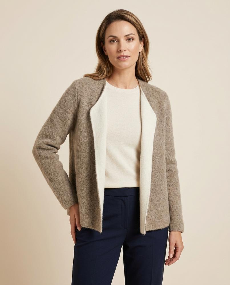Madline24 - Taram | Offenkantiger Zweifarbiger Cardigan Damen