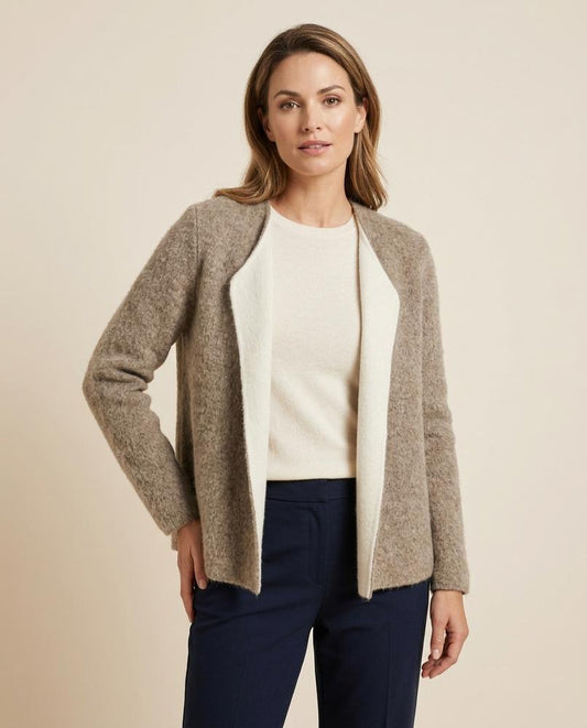 Madline24 - Taram | Offenkantiger Zweifarbiger Cardigan Damen