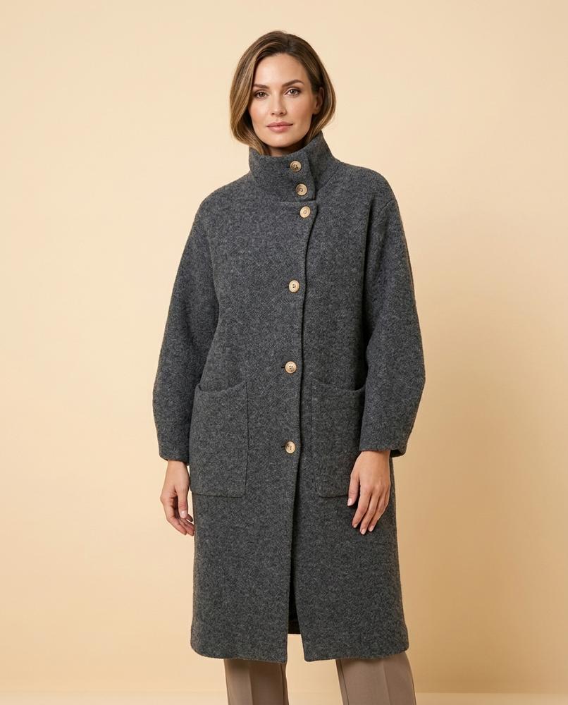 Madline24 - Lesen | Hochgeschlossener Asymmetrischer Mantel Damen