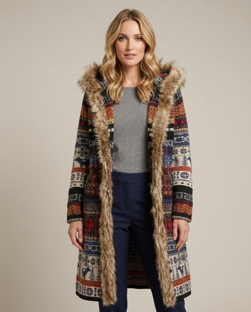 Madline24 - Noran | Gemusterter Gefütterter Mantel Damen
