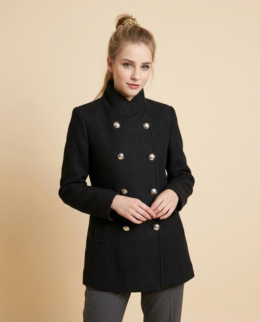 Madline24 - Codar | Zweireihiger Hochgeschlossener Mantel Damen