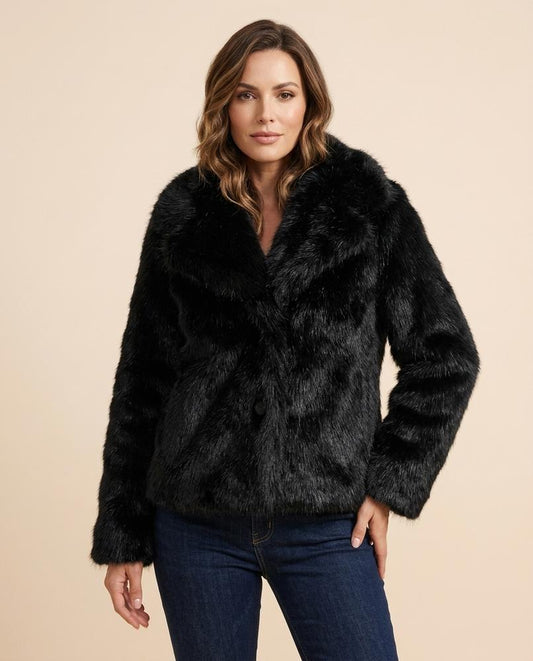 Madline24 - Vesel | Langhaarige Breitkragige Jacke Damen