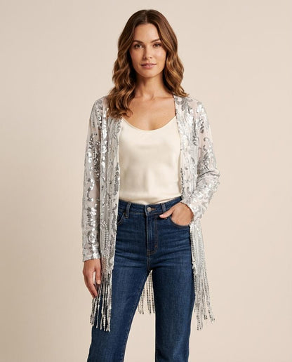 Madline24 - Daken | Paillettenbesetzter Langer Cardigan Damen
