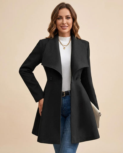 Madline24 - Visel | Taillierter Wasserfallkragen Mantel Damen