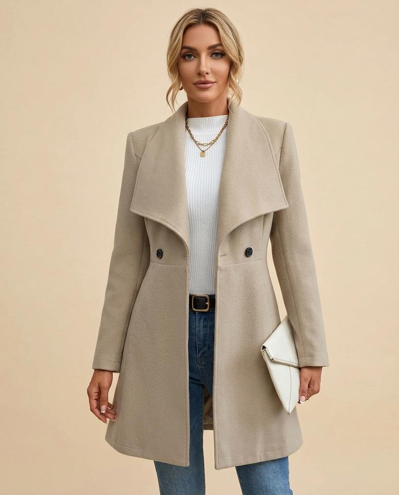 Madline24 - Visel | Taillierter Wasserfallkragen Mantel Damen