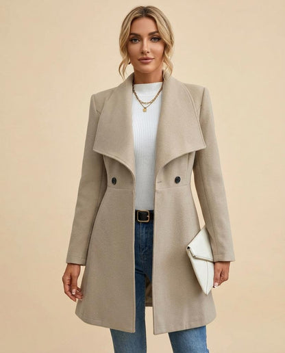 Madline24 - Visel | Taillierter Wasserfallkragen Mantel Damen