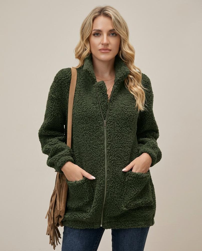 Madline24 - Lovin | Reißverschluss Teddyfleece Jacke Damen