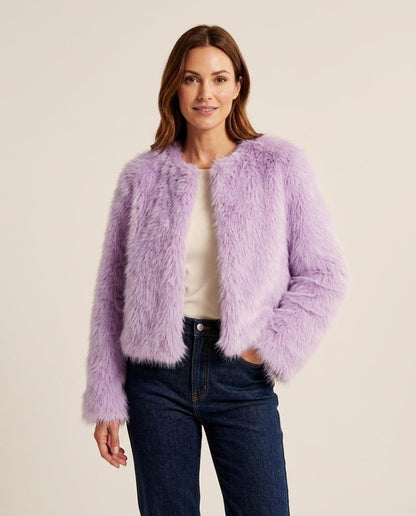 Madline24 - Selin | Kragenlose Kunstpelz Jacke Damen