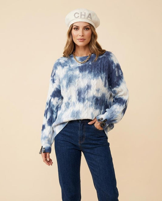 Madline24 - Ralar | Gebatikter Zopfgestrickter Pullover Damen