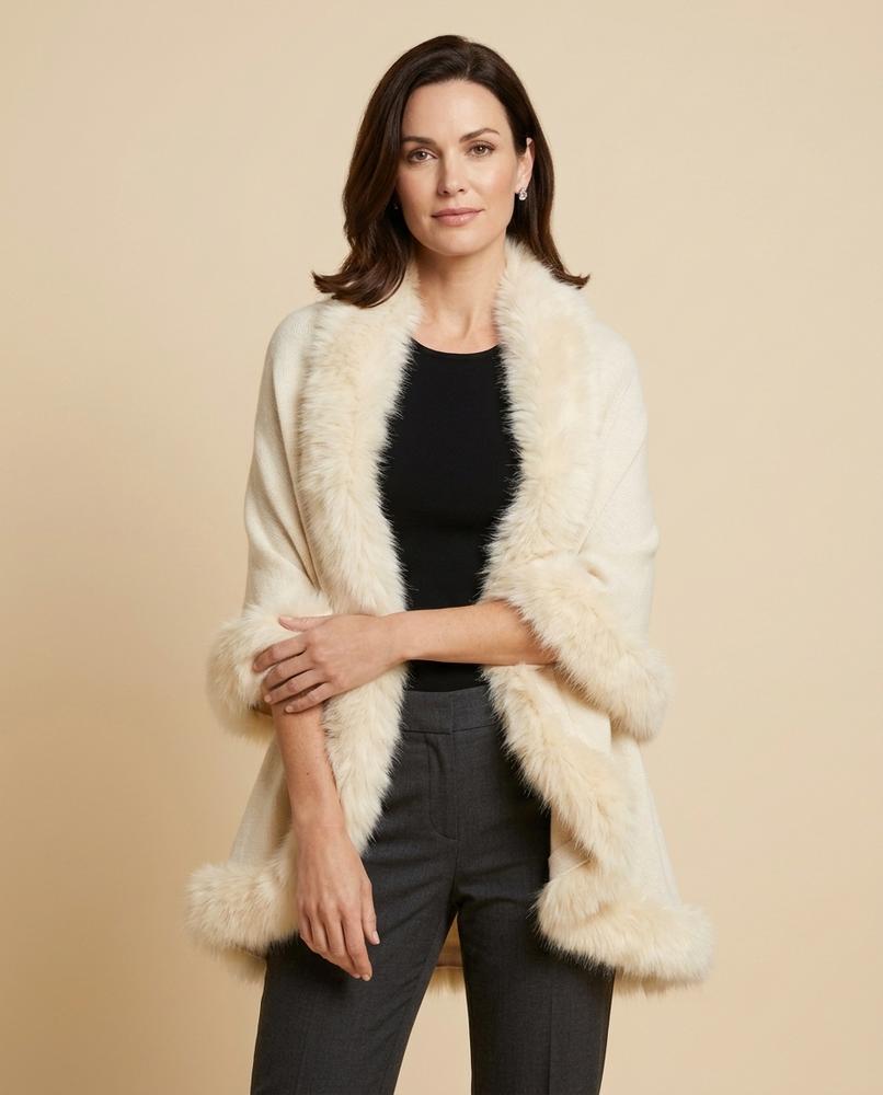 Madline24 - Alren | Offene Pelzbesetzte Strickjacke Damen