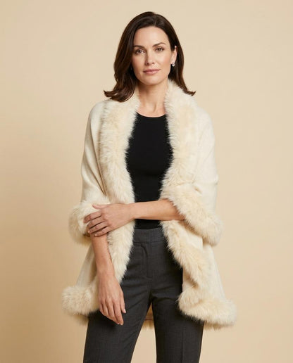 Madline24 - Alren | Offene Pelzbesetzte Strickjacke Damen