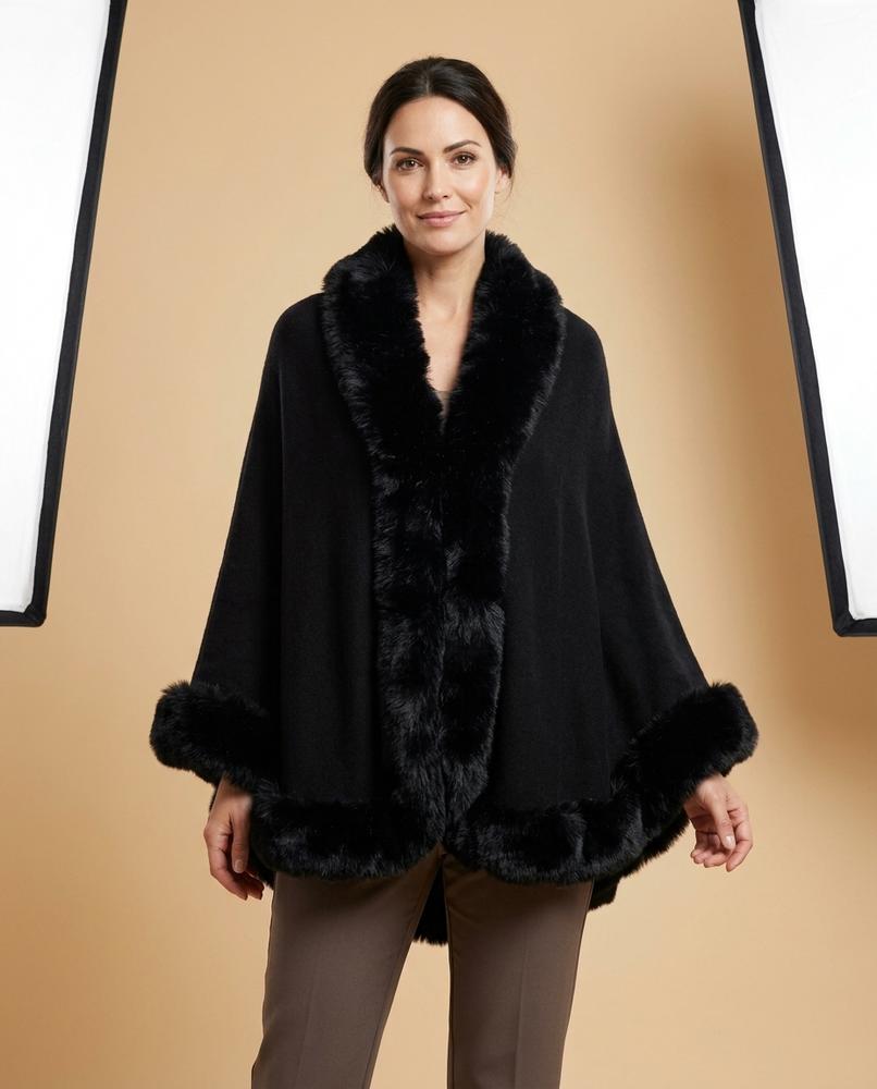 Madline24 - Alren | Offene Pelzbesetzte Strickjacke Damen