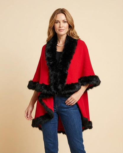 Madline24 - Alren | Offene Pelzbesetzte Strickjacke Damen