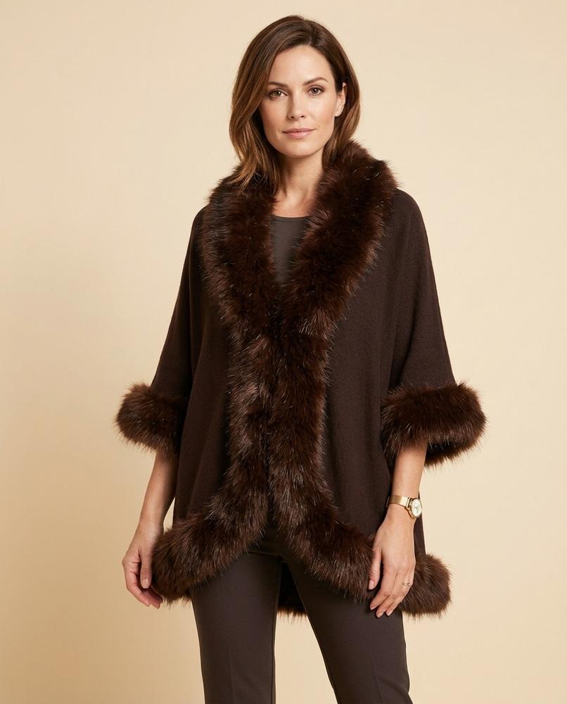 Madline24 - Alren | Offene Pelzbesetzte Strickjacke Damen
