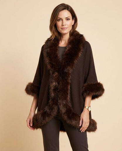Madline24 - Alren | Offene Pelzbesetzte Strickjacke Damen