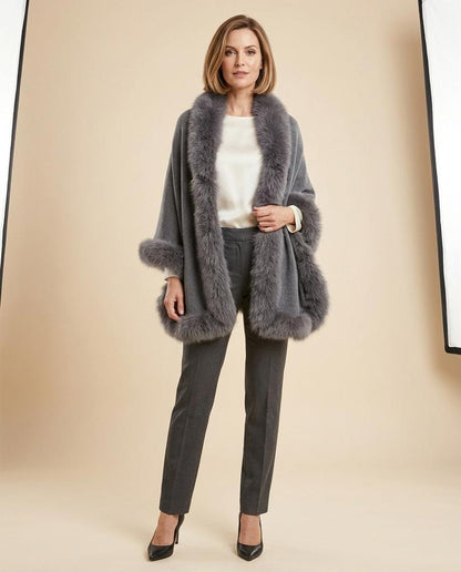 Madline24 - Alren | Offene Pelzbesetzte Strickjacke Damen