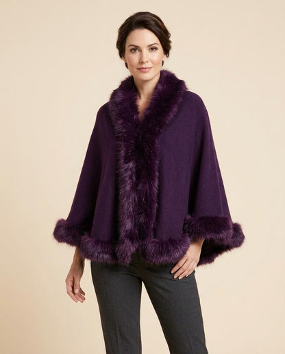 Madline24 - Alren | Offene Pelzbesetzte Strickjacke Damen