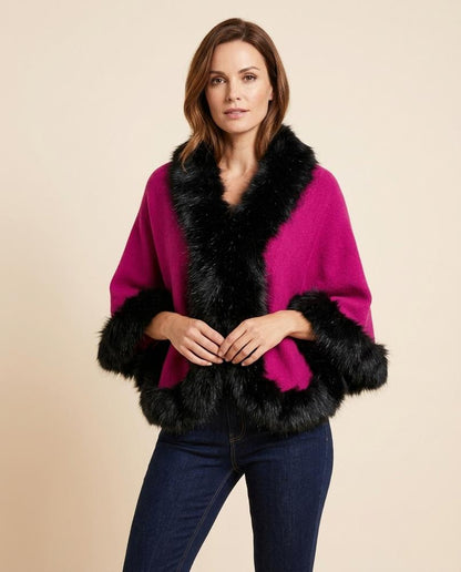 Madline24 - Alren | Offene Pelzbesetzte Strickjacke Damen