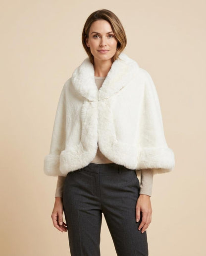 Madline24 - Alren | Offene Pelzbesetzte Strickjacke Damen