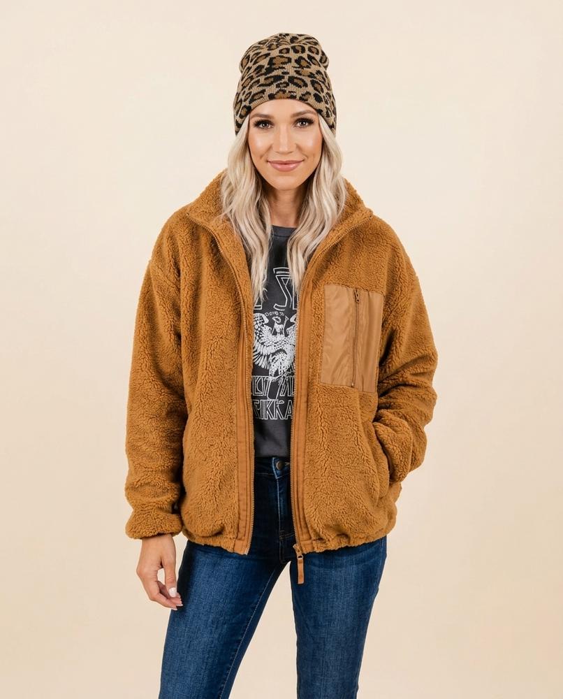 Madline24 - Calor | Plüschig Langärmlig Jacke Damen