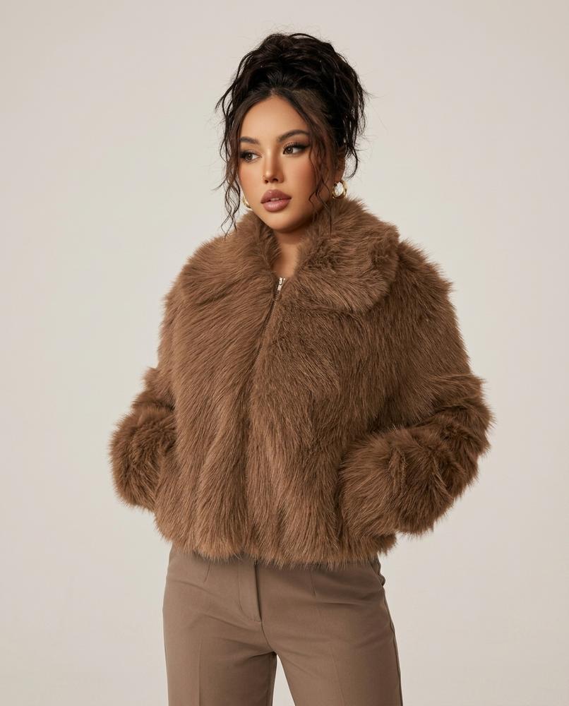 Madline24 - Vitir | Reißverschluss Plüsch Jacke Damen