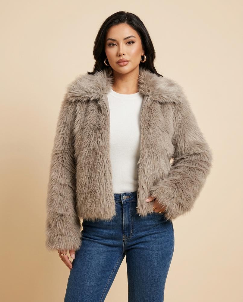Madline24 - Vitir | Reißverschluss Plüsch Jacke Damen