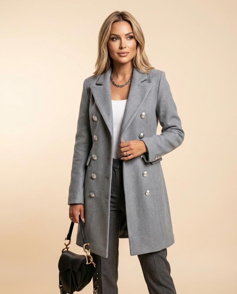 Madline24 - Lenor | Zweireihiger Geknöpfter Mantel Damen