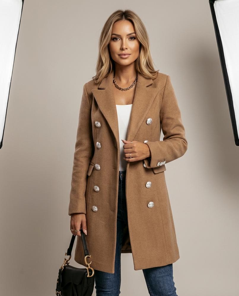 Madline24 - Lenor | Zweireihiger Geknöpfter Mantel Damen
