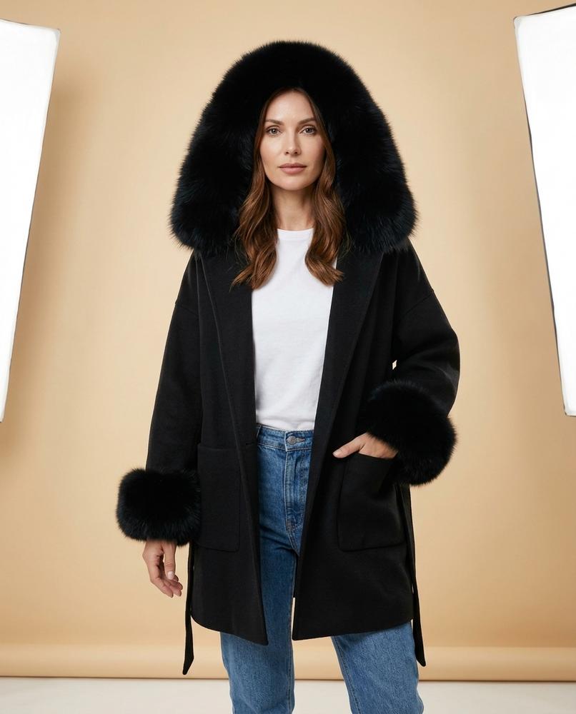 Madline24 - Elnav | Pelzbesetzter Woll Mantel Damen