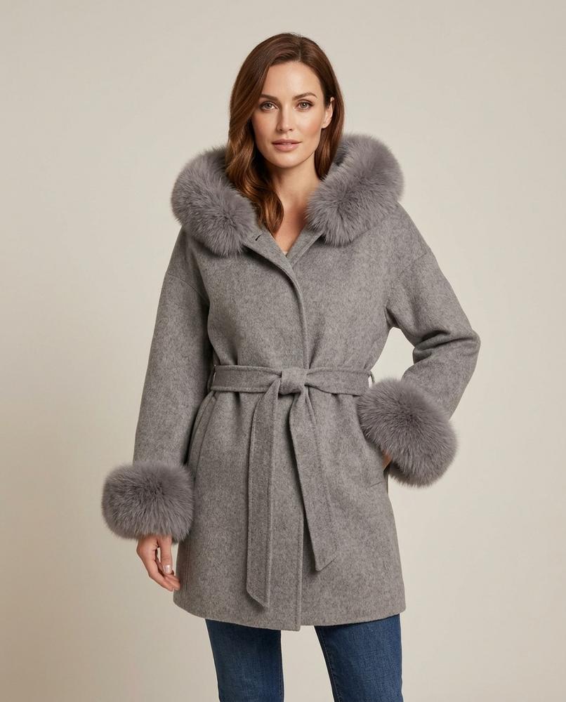 Madline24 - Elnav | Pelzbesetzter Woll Mantel Damen