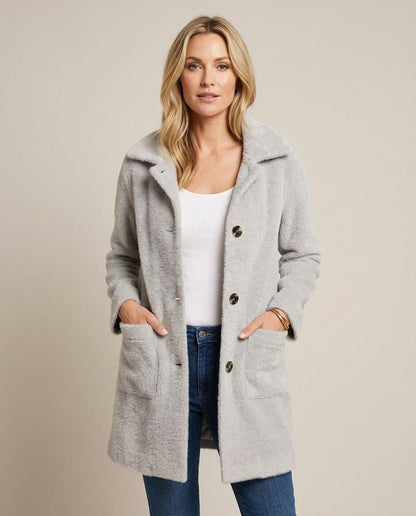 Madline24 - Valom | Geknöpfter Plüsch Mantel Damen