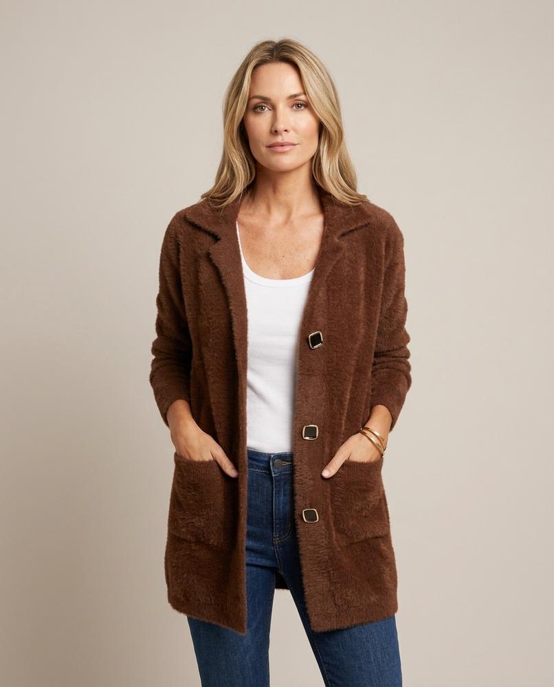 Madline24 - Valom | Geknöpfter Plüsch Mantel Damen