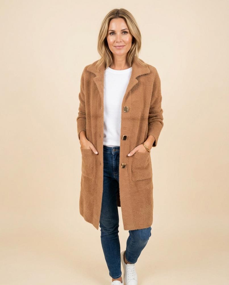 Madline24 - Valom | Geknöpfter Plüsch Mantel Damen